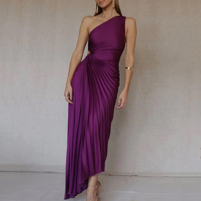 Klänning Dam – Asymmetrisk One-Shoulder – A-linje Golvlång – Elegant Festklänning
