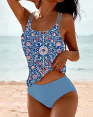Dam Bikini Set – Tankini Top – Modest Passform – Stretchig Andningsbar Mix – Dubbel Axelband