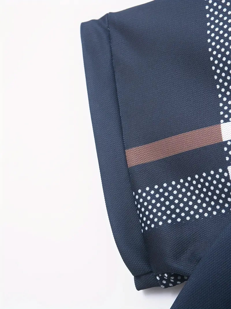 Herr Polo T-shirt - Rutigt Mönster - Slim Fit - Andningsbar Kortärmad