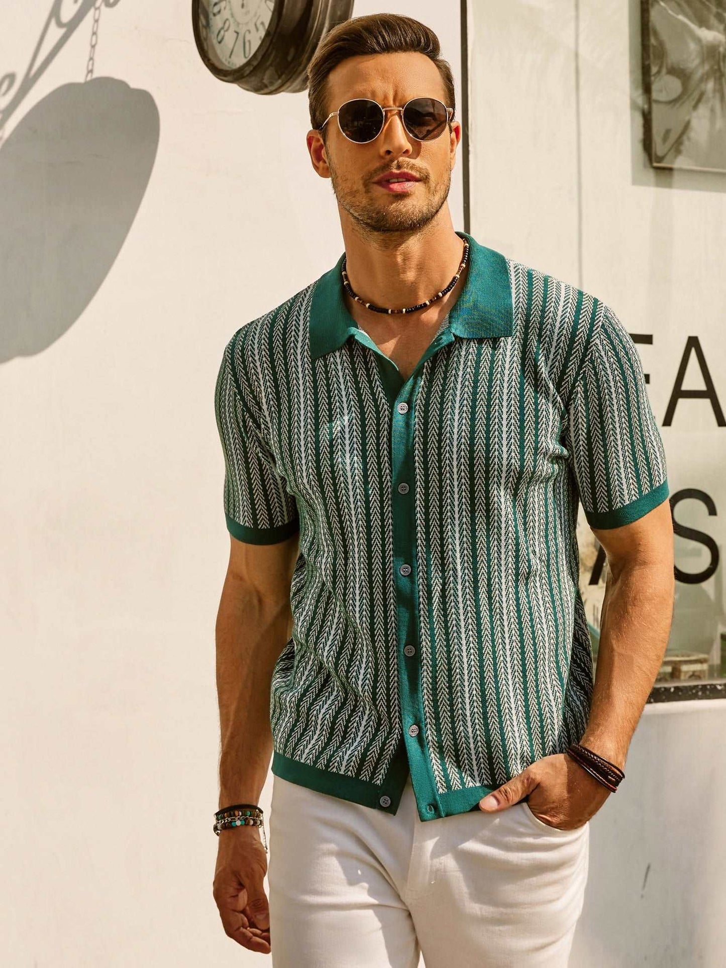 Herrpikétröja – Slim Fit – Retro Randig – Kort Ärm – Andningsbar Design