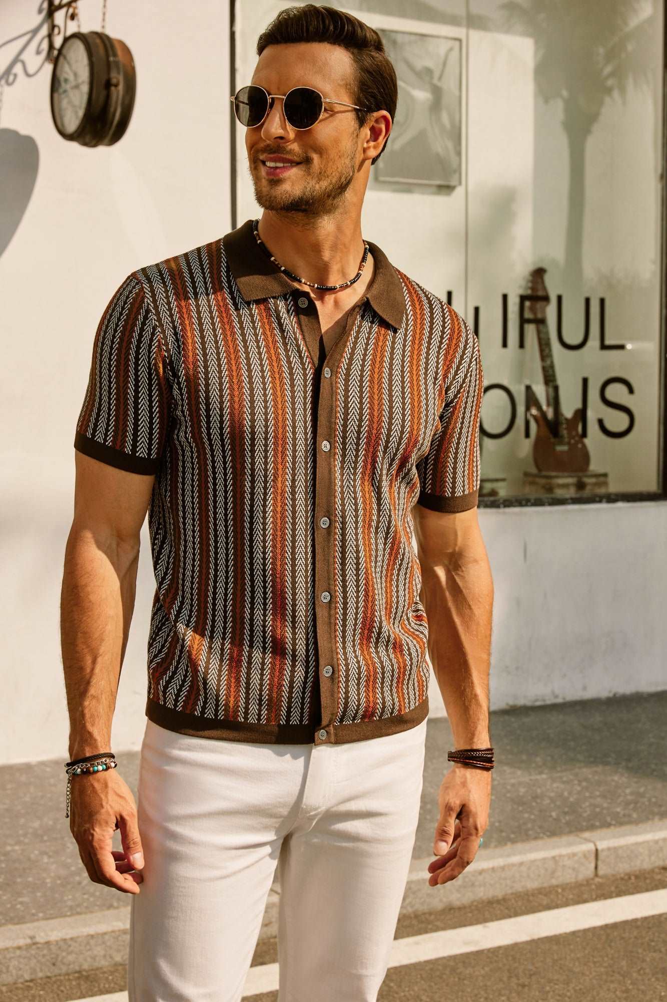 Herrpikétröja – Slim Fit – Retro Randig – Kort Ärm – Andningsbar Design