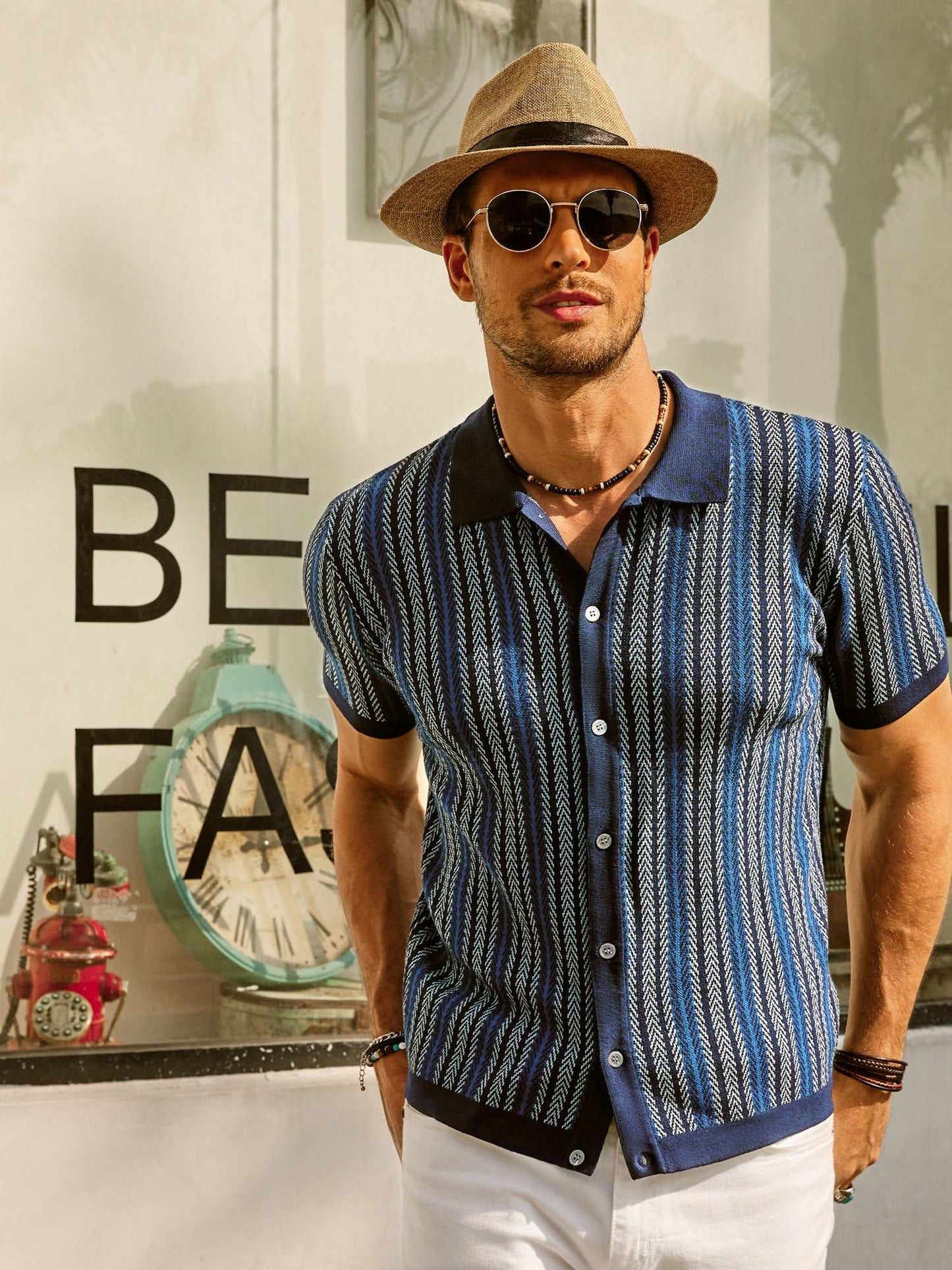 Herrpikétröja – Slim Fit – Retro Randig – Kort Ärm – Andningsbar Design