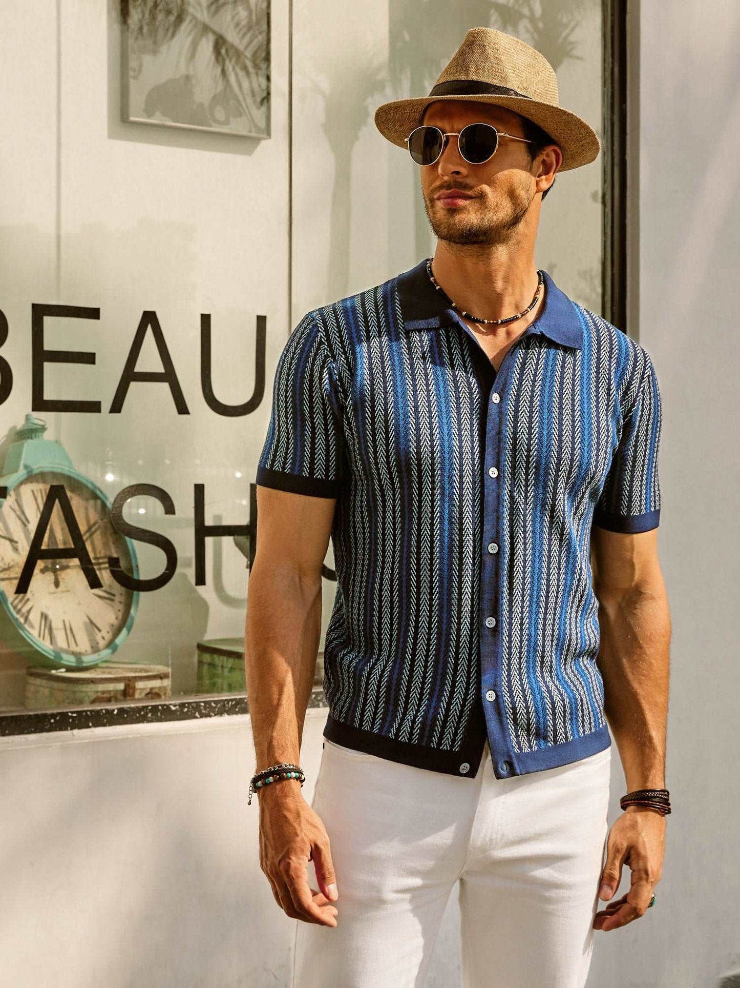 Herrpikétröja – Slim Fit – Retro Randig – Kort Ärm – Andningsbar Design