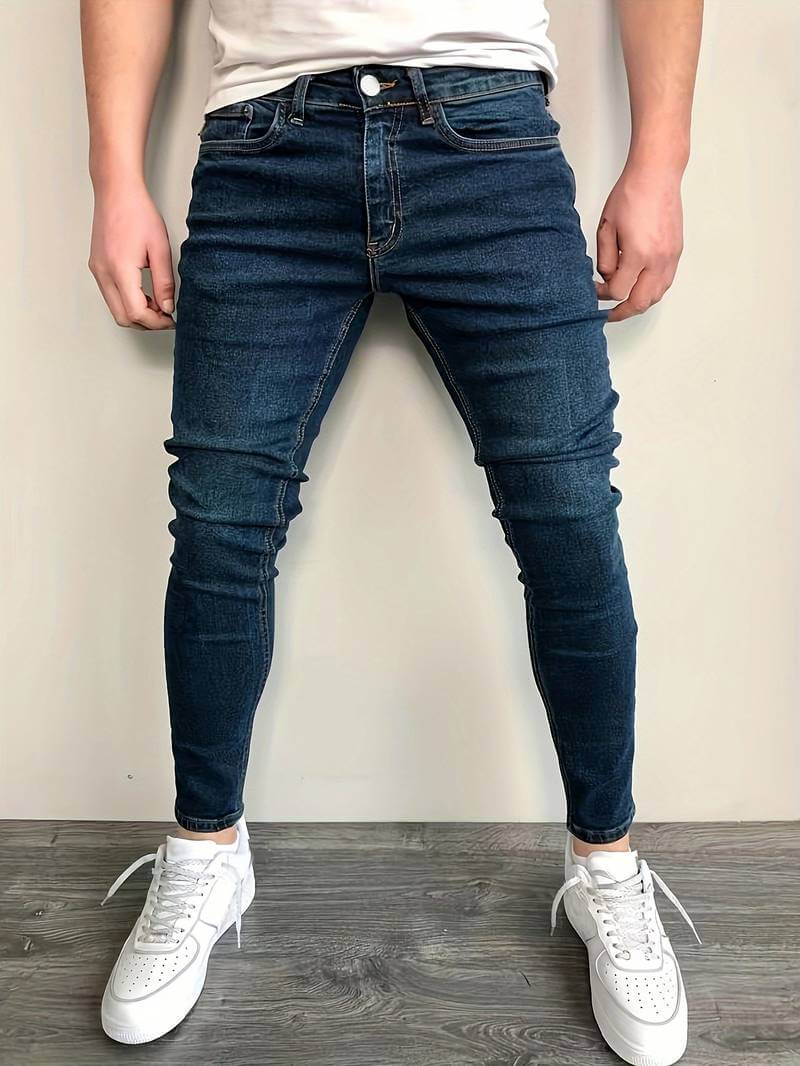 Herrjeans – Slim Fit – Stretchdenim – Hellång – Dragkedjegylf