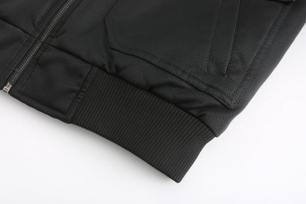 Herrjacka i läder - Huva med dragsko - Quiltad insida - Ribbad mudd - Ledig stil