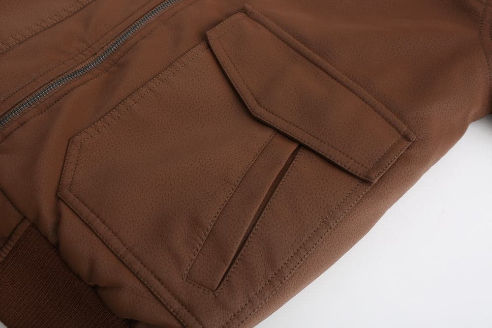 Herrjacka i läder - Huva med dragsko - Quiltad insida - Ribbad mudd - Ledig stil