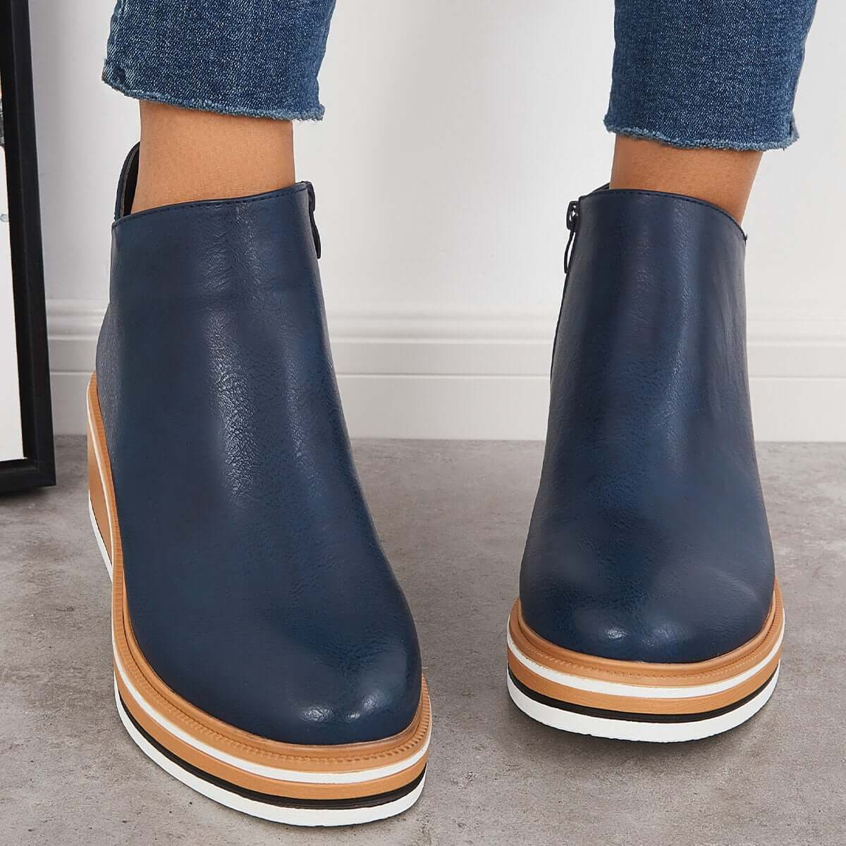 Dam Ankelboots – Plattformssula – Sleek Passform – Rund Tå – Dragkedja Sida