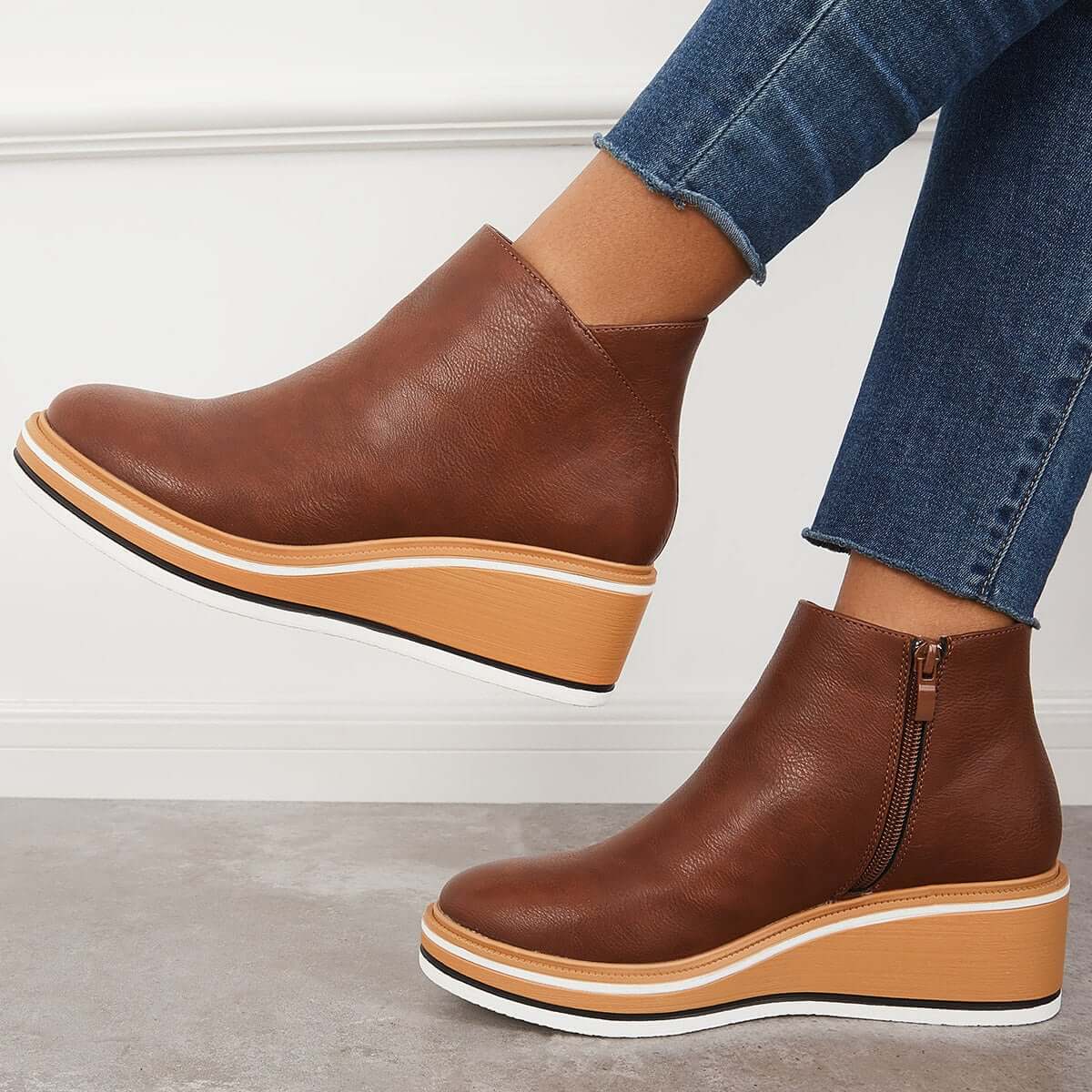 Dam Ankelboots – Plattformssula – Sleek Passform – Rund Tå – Dragkedja Sida