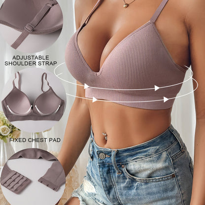Dam Push-up Bh – Slim Fit – Ribbad Struktur – Djup Ringning – Justerbara Band