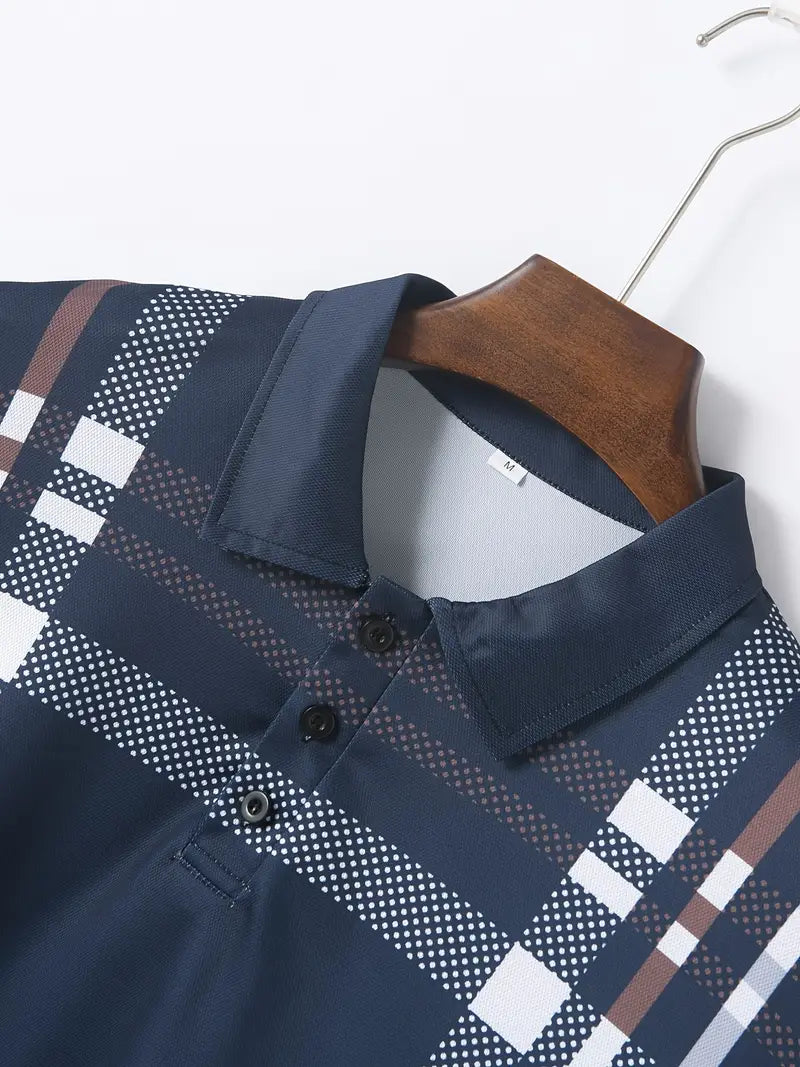 Herr Polo T-shirt - Rutigt Mönster - Slim Fit - Andningsbar Kortärmad