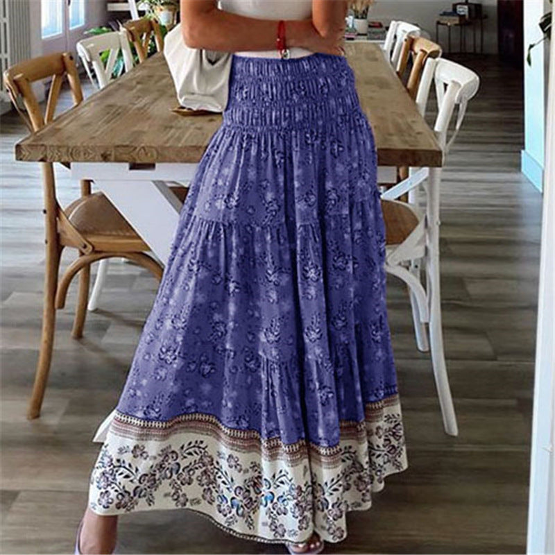 Kvinnors Maxikjol - Bohemisk Blommig Design - Tierad Med Resårmidja
