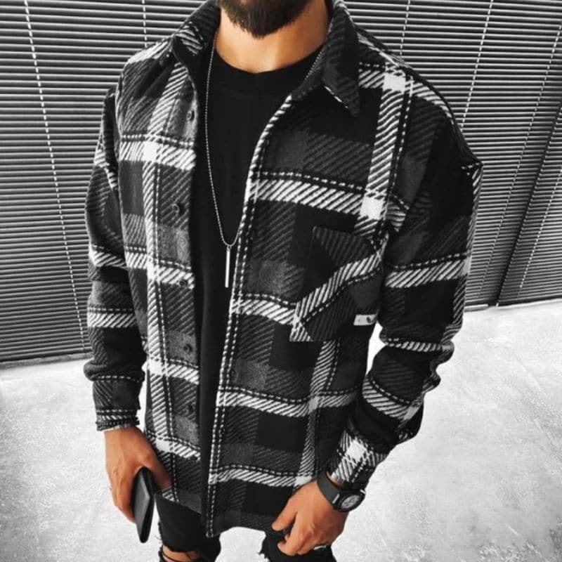 Herrskjortjacka – Rutig – Avslappnad Passform – Knappstängning – Bröstfickor