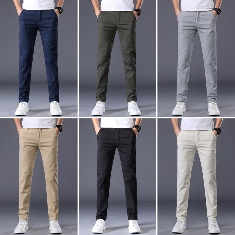 Herr Chinos - Slim Fit - Bomull med Stretch - Klassisk Design - Bekväma & Stilrena