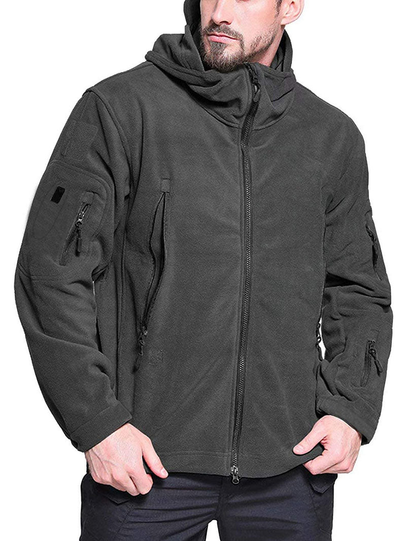 Herrjacka fleece – Avslappnad passform – Vindskydd – Huva – Dragkedjefickor