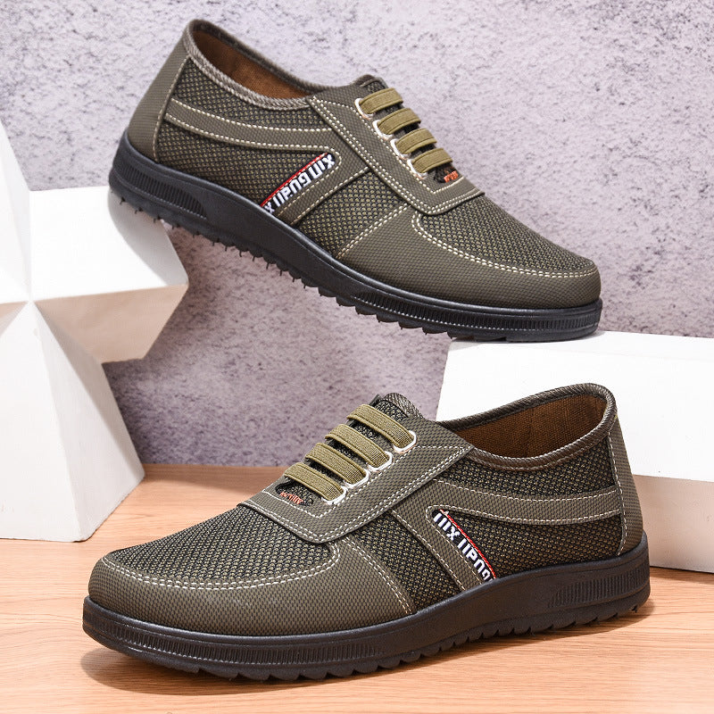Herrskor slip-on – Canvas och mesh – Låg modell – Elastisk snörning – Halkfri sula