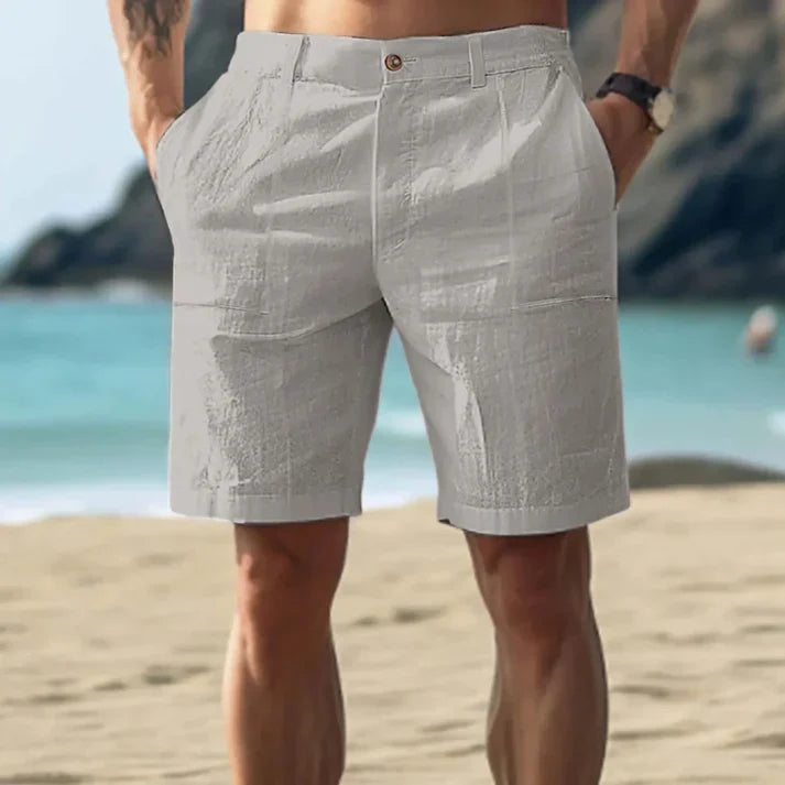 Herrshorts – Skräddarsydd Passform – Linne – Mellanhög Midja – Pressveck – Knäppning