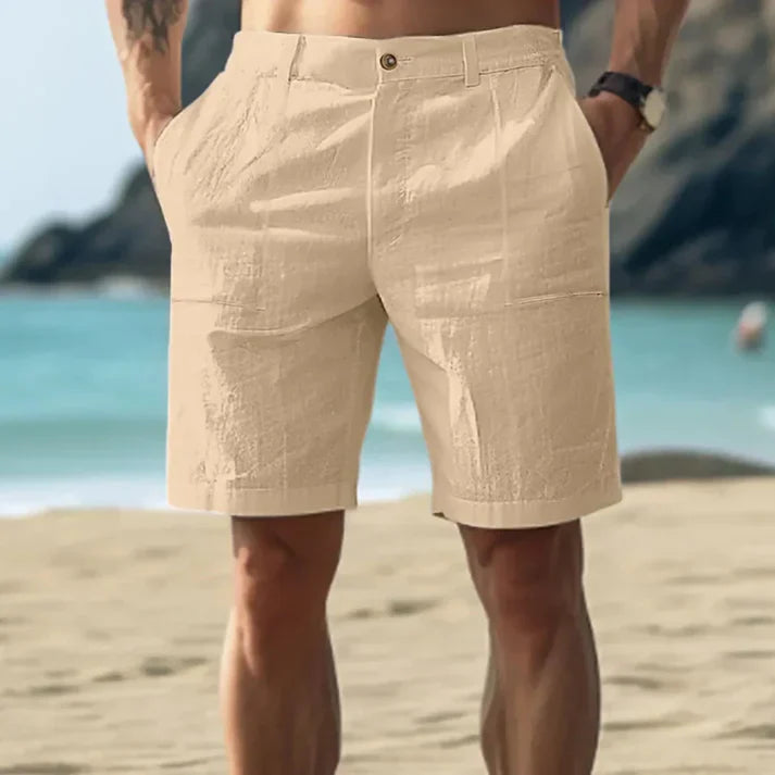 Herrshorts – Skräddarsydd Passform – Linne – Mellanhög Midja – Pressveck – Knäppning