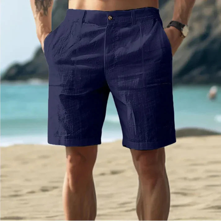 Herrshorts – Skräddarsydd Passform – Linne – Mellanhög Midja – Pressveck – Knäppning
