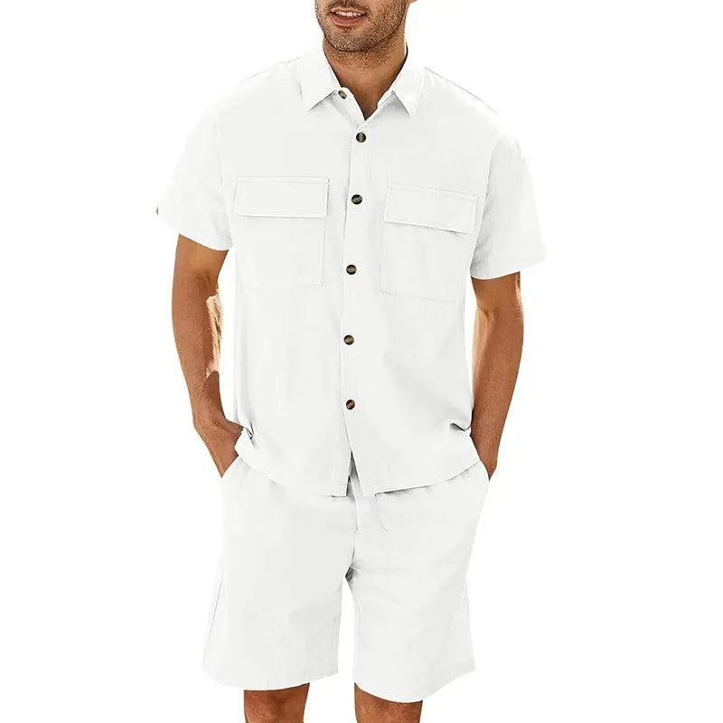 Herrset med skjorta och shorts – avslappnad passform – kort ärm – andningsbar design