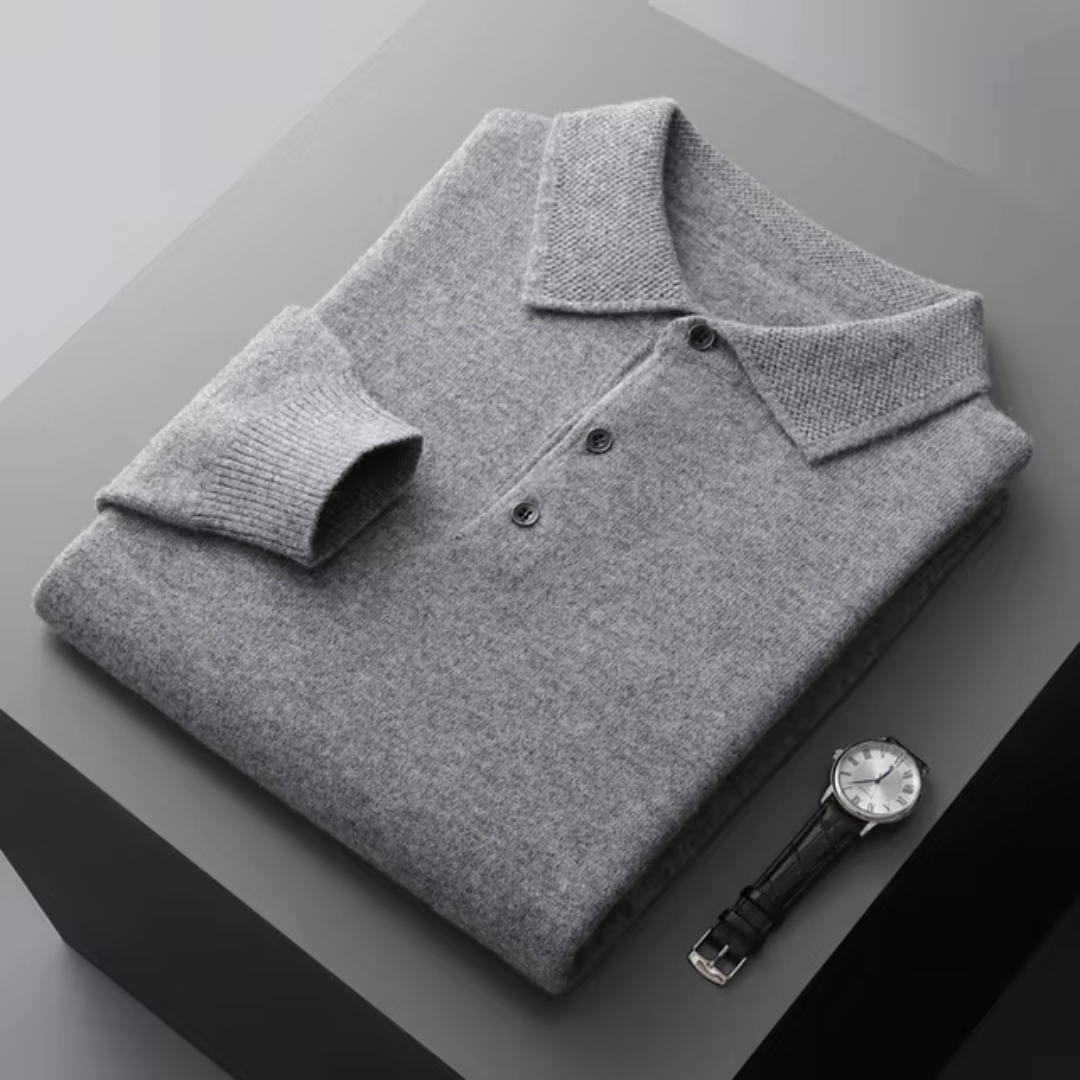 Herrtröja med krage – Merinoull – Normal passform – Ribbad kant – Smart casual