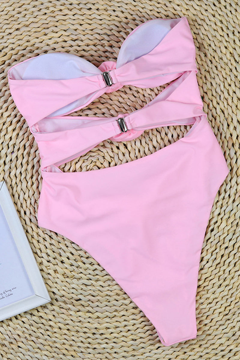 Dam Baddräkt – Bandeau – Hög Benskärning – Utskärning i Midjan – Blommig Detalj