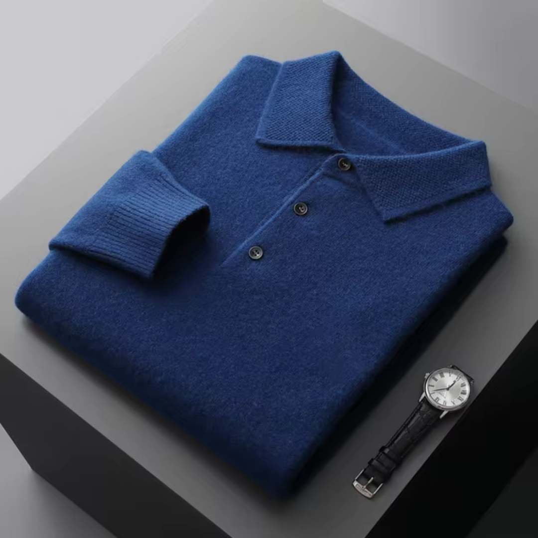 Herrtröja med krage – Merinoull – Normal passform – Ribbad kant – Smart casual