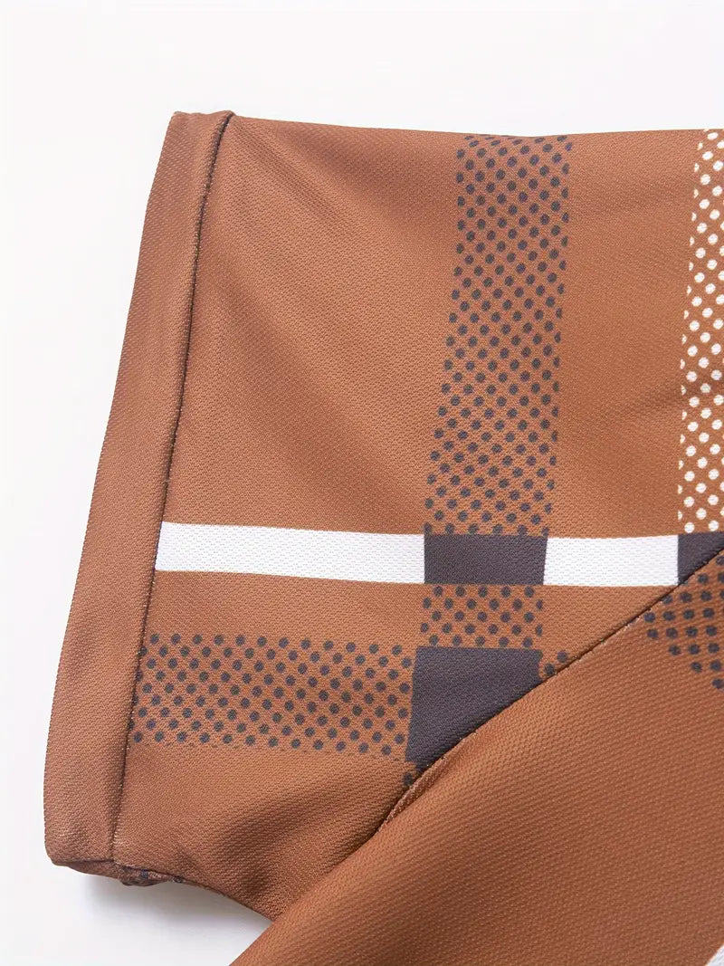 Herr Polo T-shirt - Rutigt Mönster - Slim Fit - Andningsbar Kortärmad