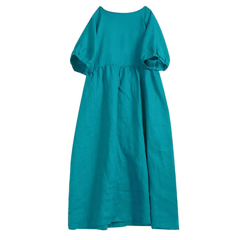 Midiklänning för kvinnor – avslappnad – puffärmar – vintagestil