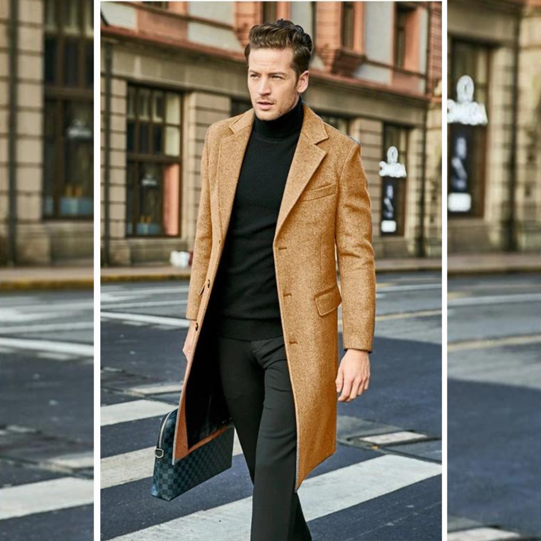 Herrrock – Skräddarsydd Passform – Ullblandning – Knälång – Formell Minimalistisk Stil