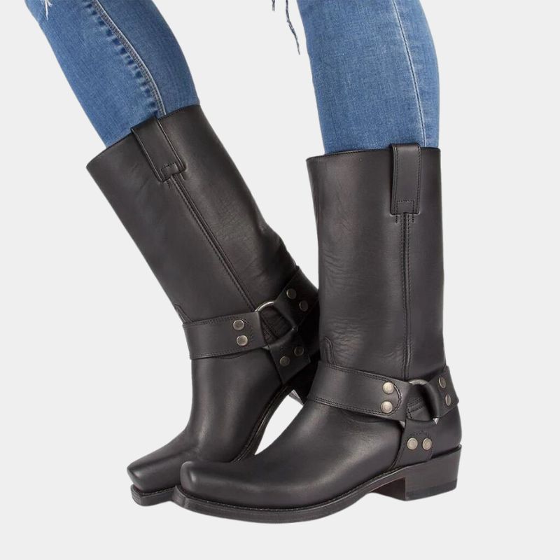 Herrboots – Cowboymodell i Läder – Midjeskaft – Westernstil med Spänne – Enkel att ta på