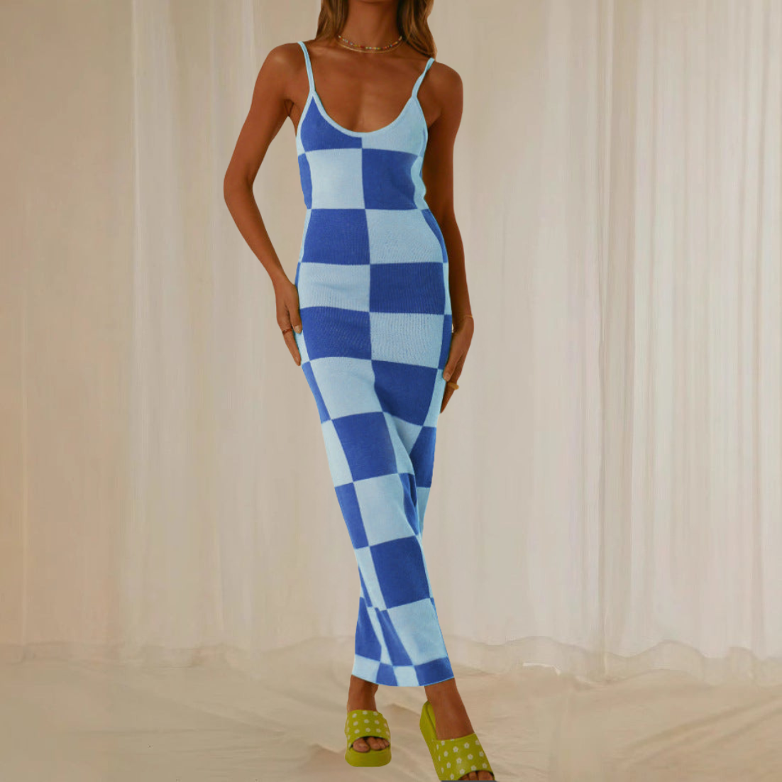 Klänning dam – Maxi Bodycon – Spagettiband – Abstrakt mönster – Stretchtyg