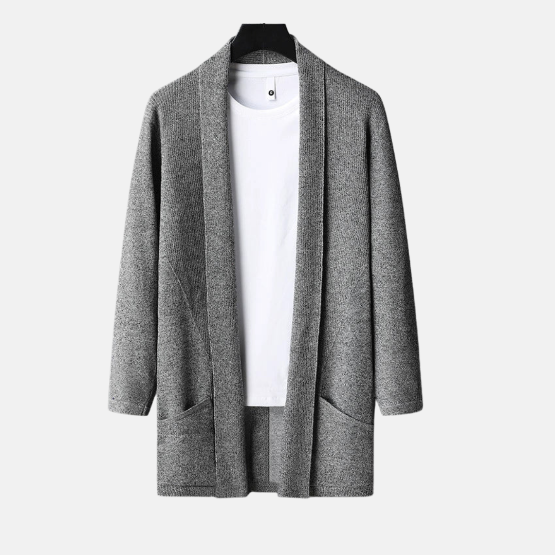 Herrkofta – Slim Fit – Stickad – Öppen Front – Lång Ärms – Med Fickor