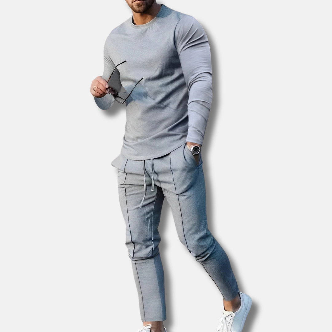 Herrset med Sweatshirt och Joggingbyxor – Slim Fit – Bomullsblandning – Crewneck – Dragsko i Midjan