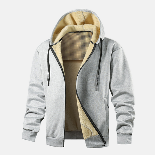 Herr Hoodiejacka – Avslappnad Passform – Dragkedja – Fleecefodrad – Ribbad Kant