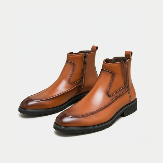 Herr Ankelstövlar - Konstläder - Dela Tå - Dragkedja Sidoöppning - Låg Klack