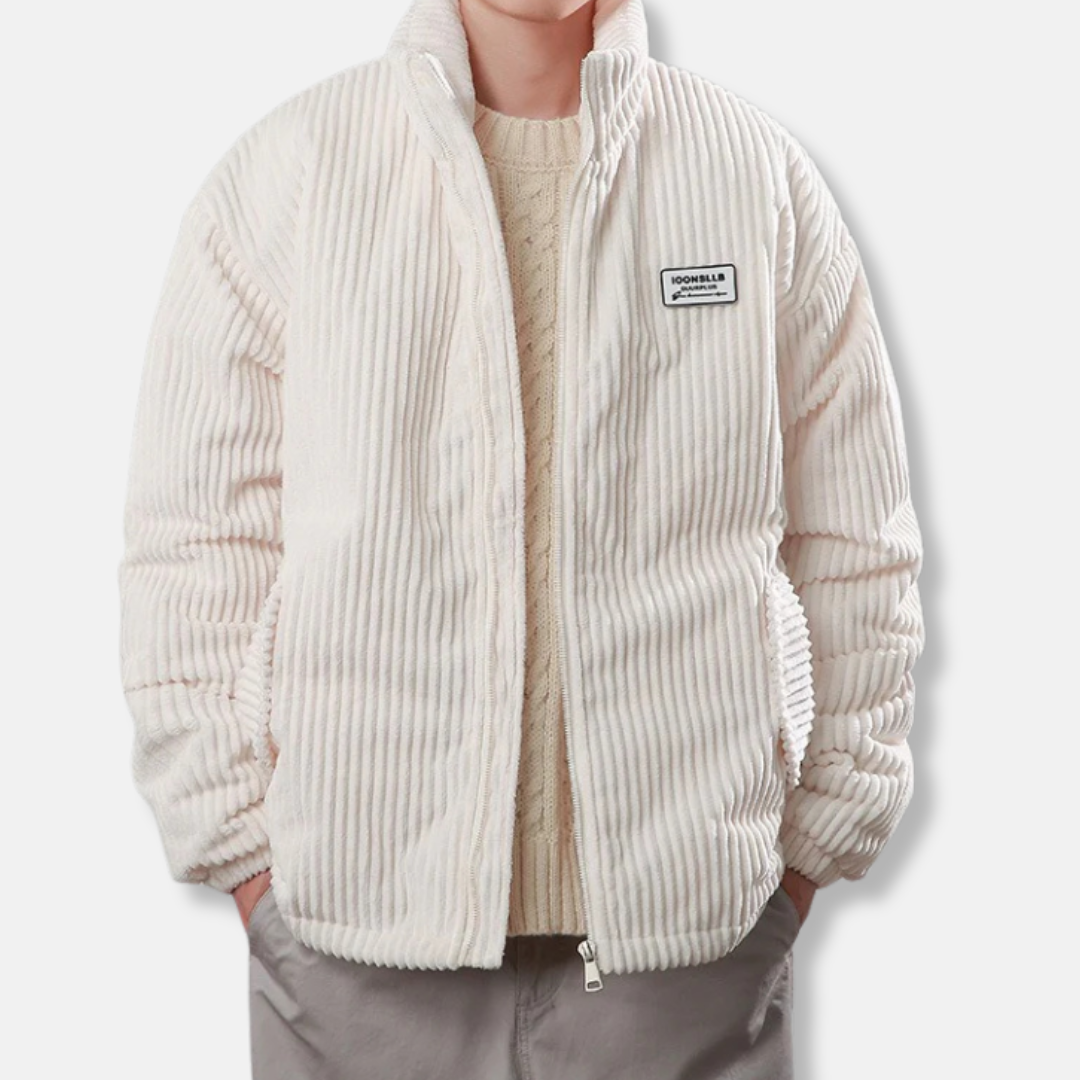 Herrjacka – Corduroy – Avslappnad Passform – Ståkrage – Elastisk Kant – Vadderad