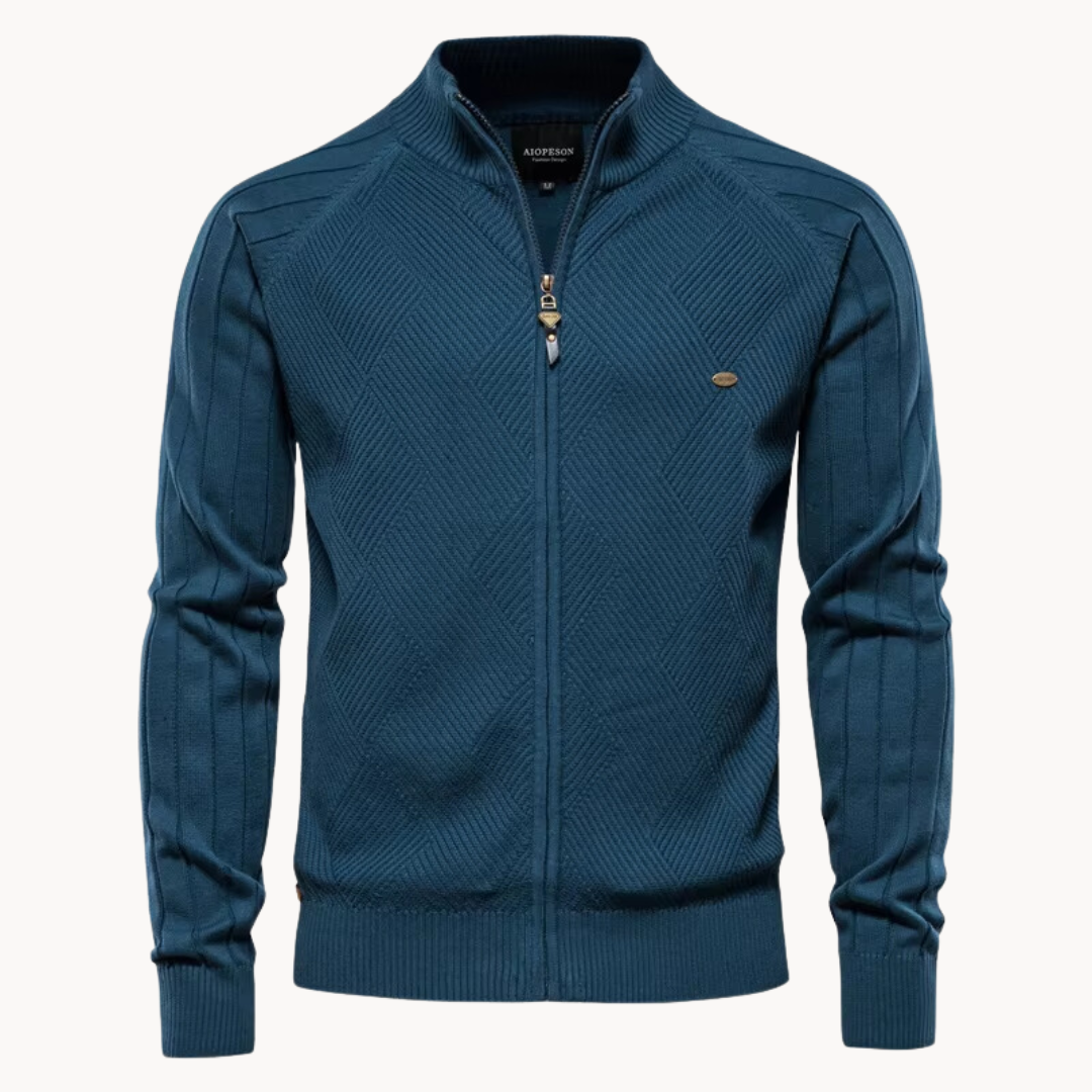 Herrjacka – Slim Fit – Stickad Ullmix – Dragkedja – Ribbad Kant – Vardagsplagg