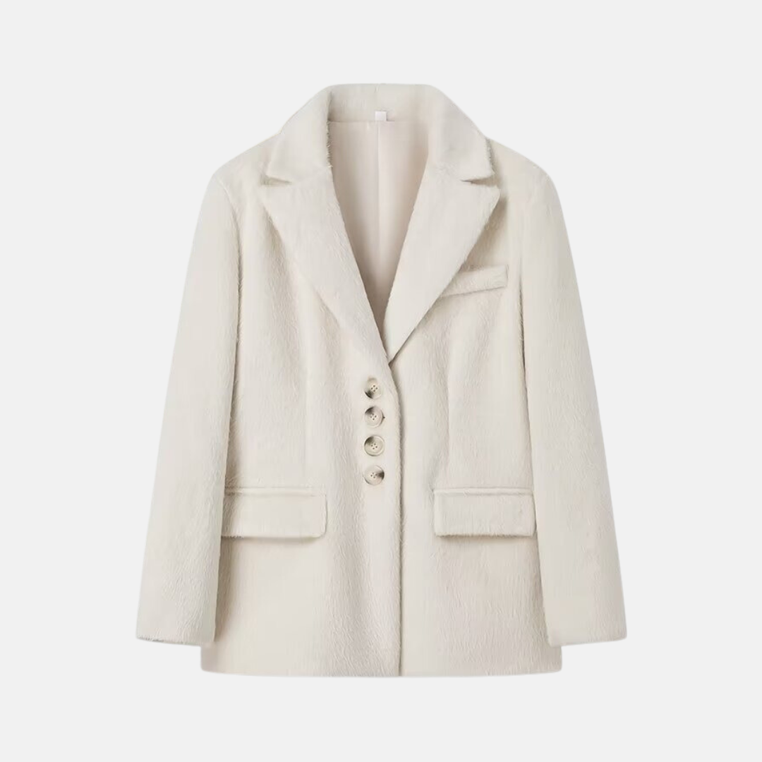 Dam Blazer – Oversized Passform – Mjuk Textur – Kavajslag – Klaffickor