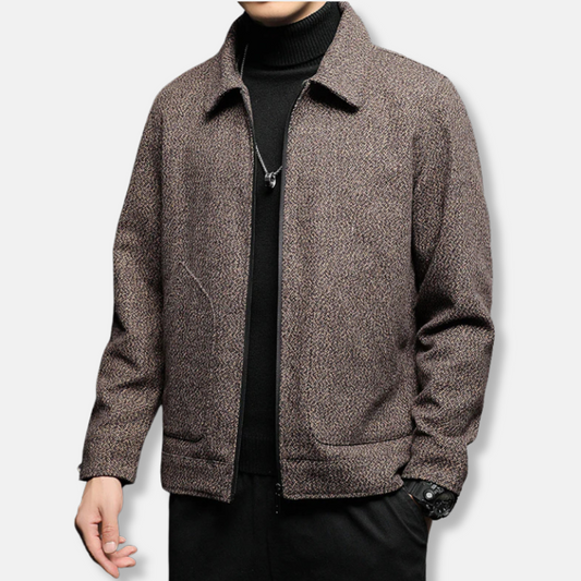 Herr Jacka – Regular Fit – Texturerat Vävtyg – Hel Dragkedja – Muddar vid Kant