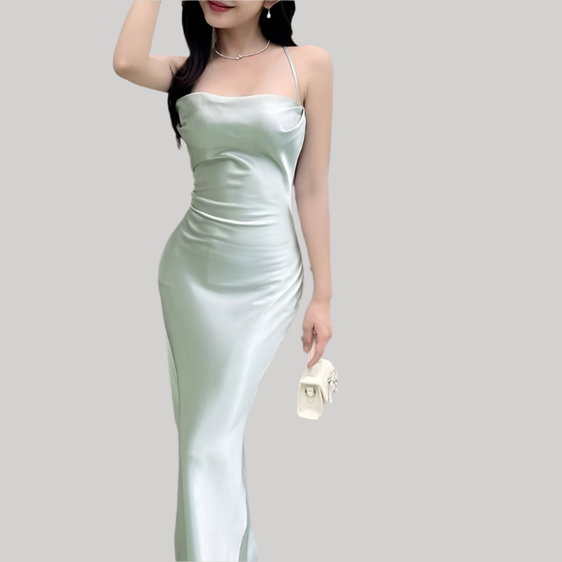 Elegant klänning med axelband för kvinnor - Rygglös design - Slim fit