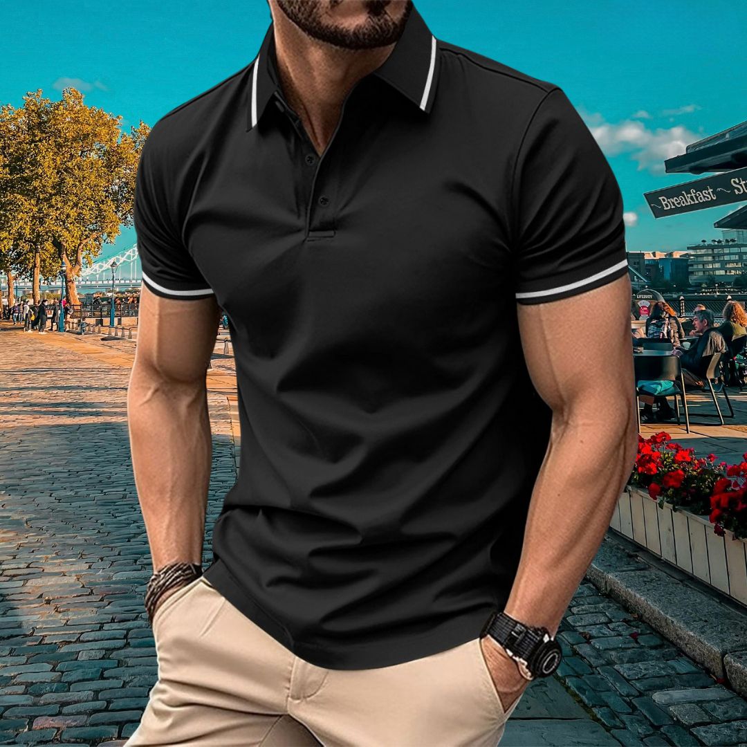 Herrpikétröja – Slim Fit – Mjukstickad – Ribbad Krage – Kort Ärm Vardagsstil
