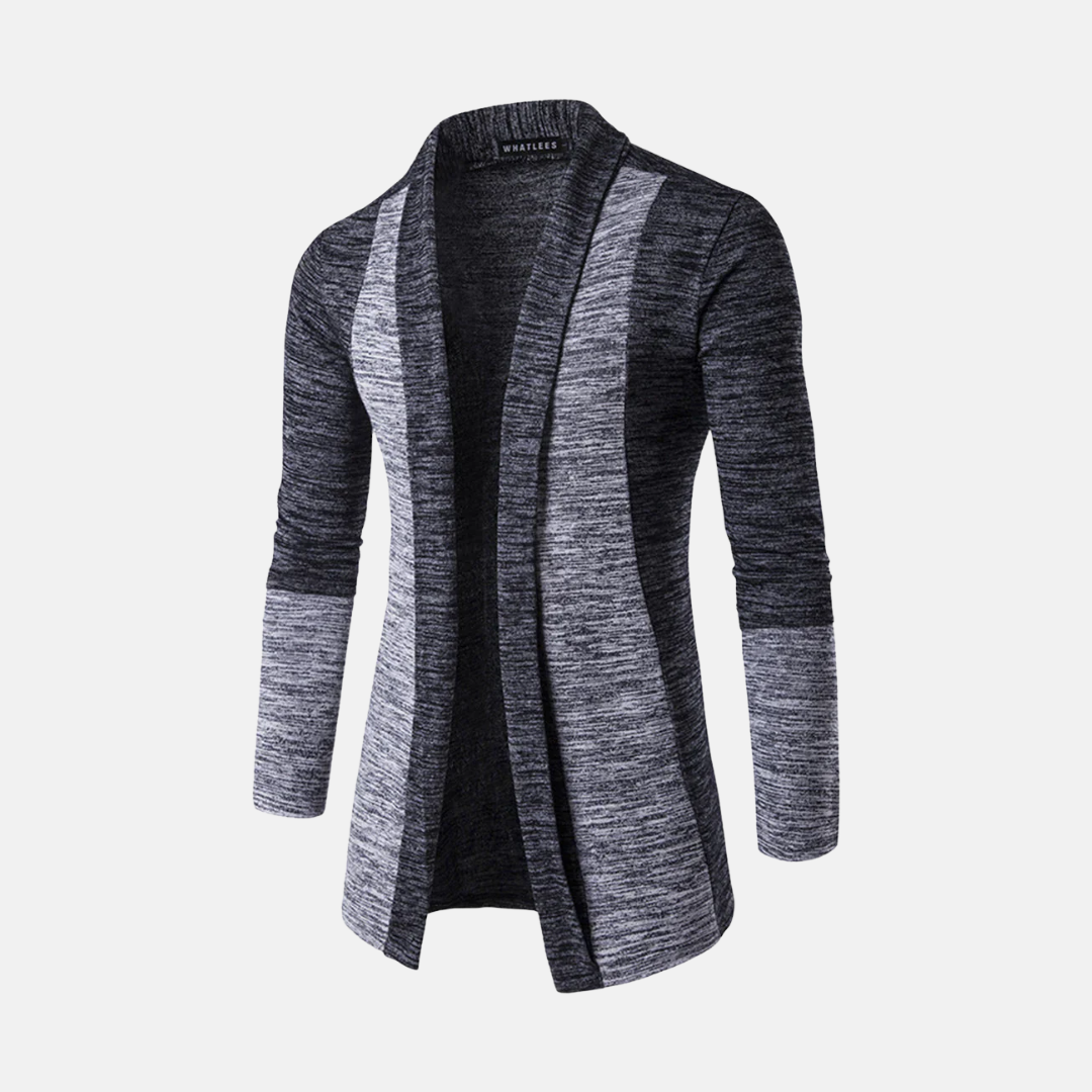 Herrkofta – Slim Fit – Lättstickad – Färgblockdesign – Öppen Front – Långärmad
