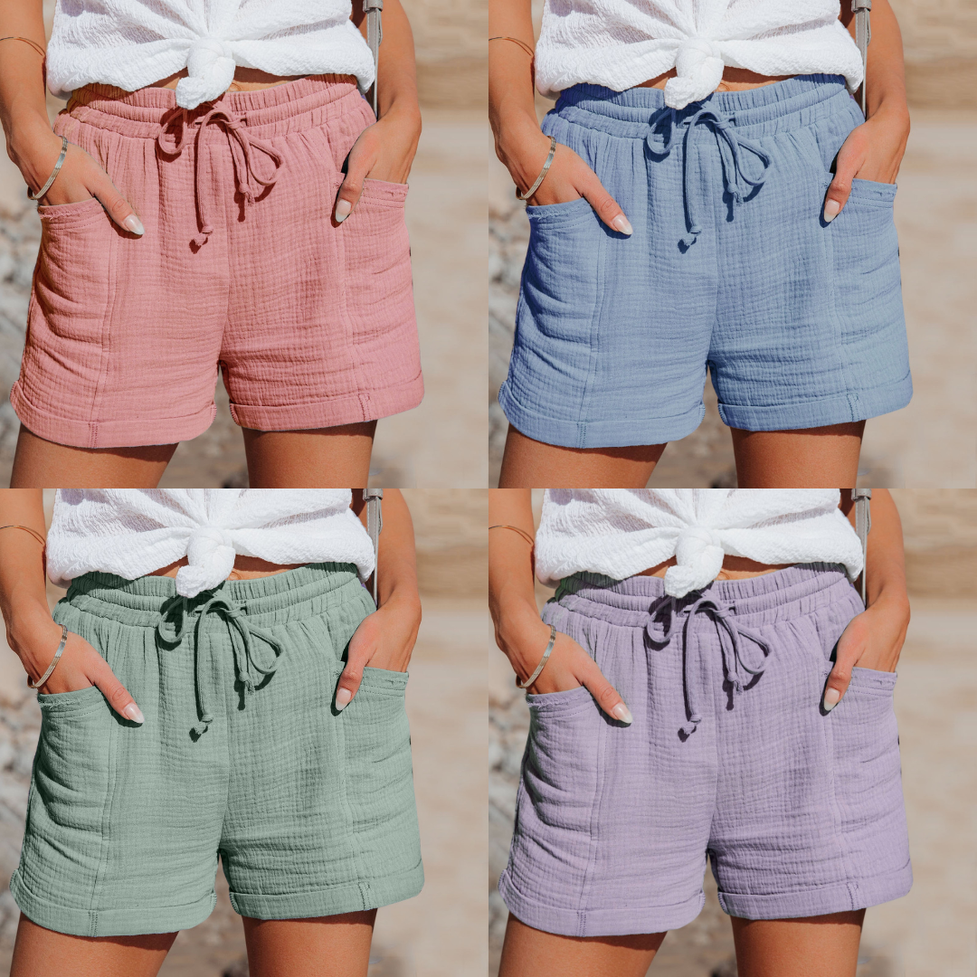Dam Shorts - Luftig Bomull - Elastisk Midja med Dragsko - Bekväma med Fickor