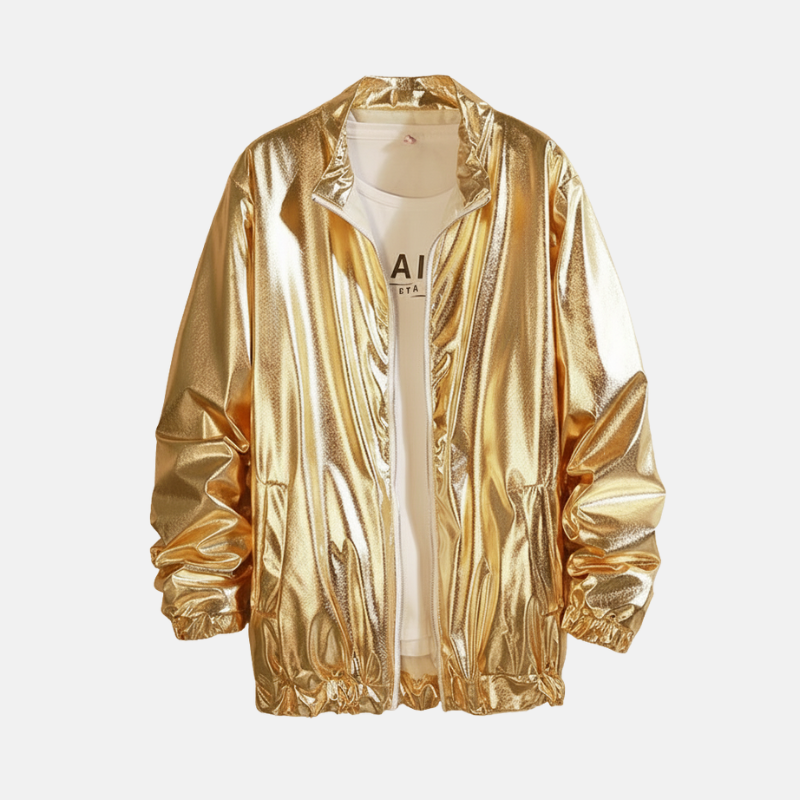 Herrjacka – Glansigt Tyg – Lös Passform – Dragkedja – Streetwear