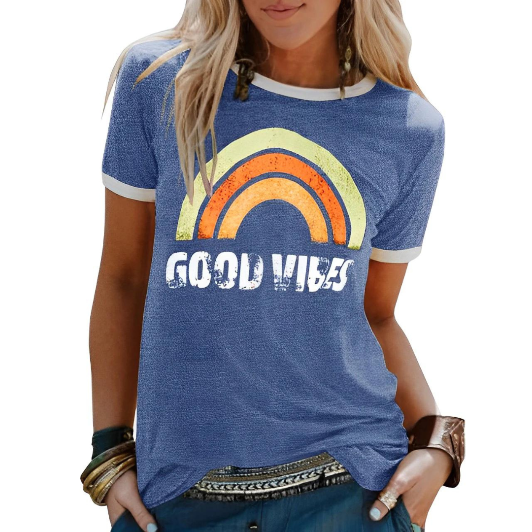 Dam T-shirt – Avslappnad Passform – Mjukstickad – Vintagegrafik – Vardagsplagg