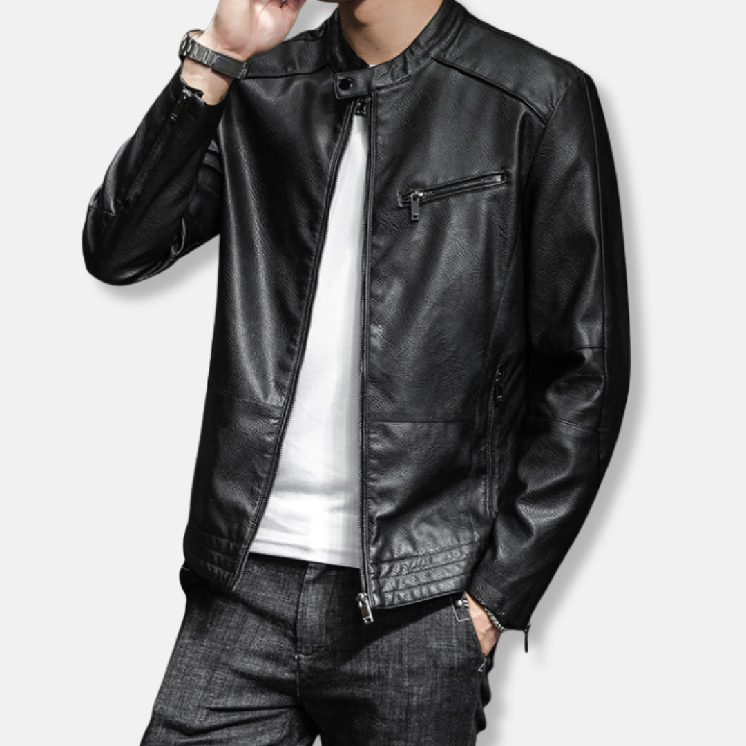 Herr Bikerjacka – Smal Passform – Struktur Silhuett – Ståkrage – Dragkedjefickor