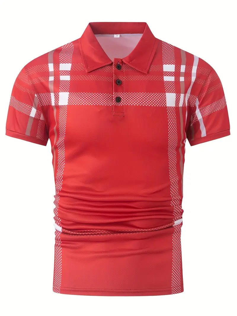 Herr Polo T-shirt - Rutigt Mönster - Slim Fit - Andningsbar Kortärmad
