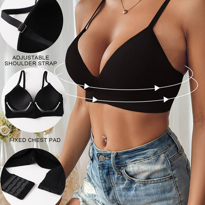 Dam Push-up Bh – Slim Fit – Ribbad Struktur – Djup Ringning – Justerbara Band