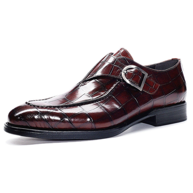 Herrskor Monk Strap – Präglat Läder – Fyrkantig Tå – Elegant Formell Passform