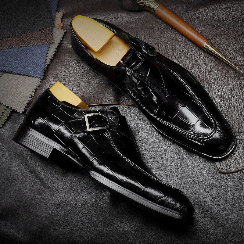 Herrskor Monk Strap – Präglat Läder – Fyrkantig Tå – Elegant Formell Passform